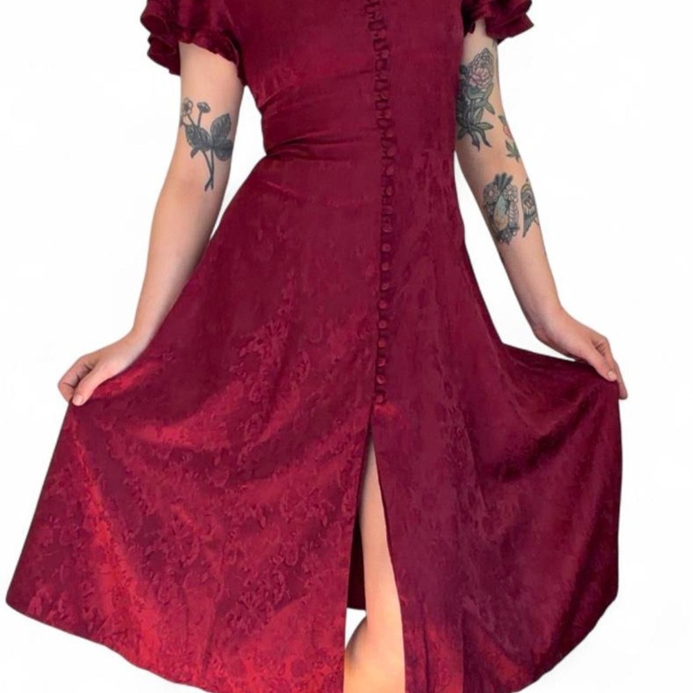 Vintage 80s Whimsigoth Burgundy Corset Dress - Picture 3 of 8